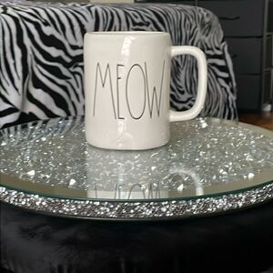Meow Rae dunn ceramic large coffee beige off white cat word mug